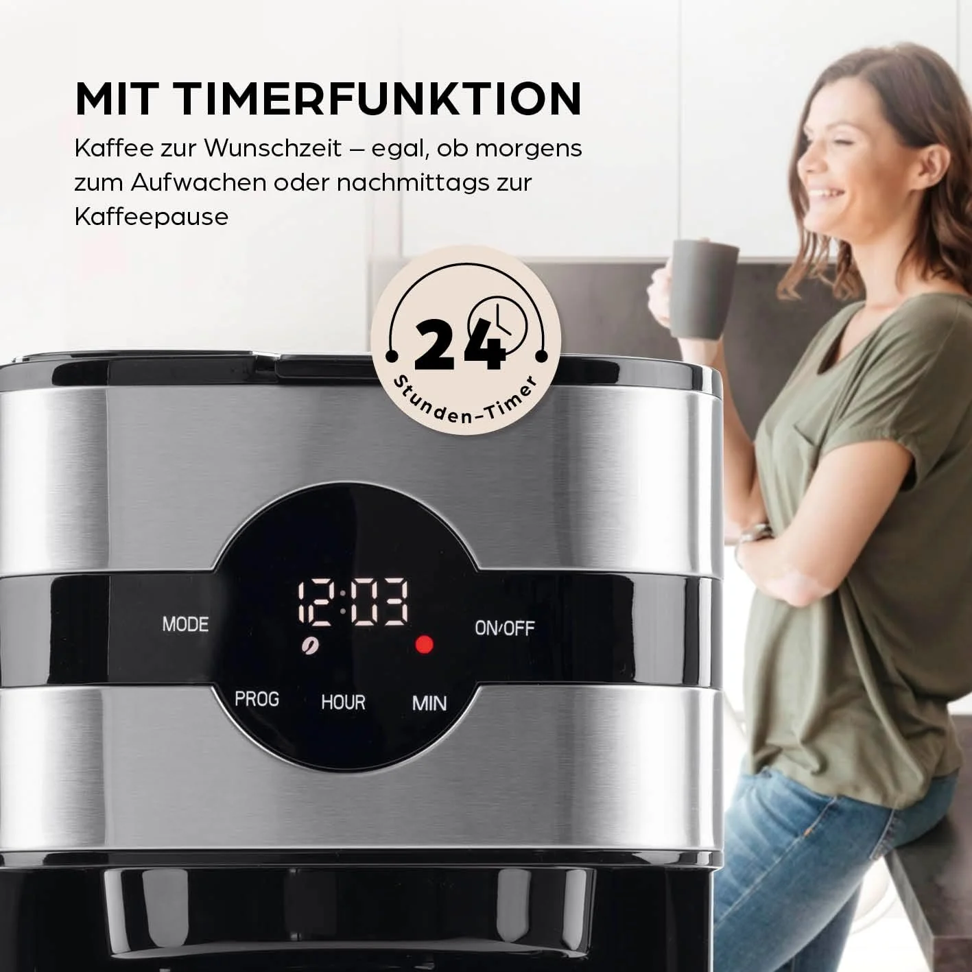 Barista filterkoffiezetapparaat met verstelbare molen & thermoskan | Warmhoudfunctie, 24-uurs timer & permanent filter | Voor 10 koppen koffie | Koffiezetapparaat voor bonen & poeder [roestvrij staal]