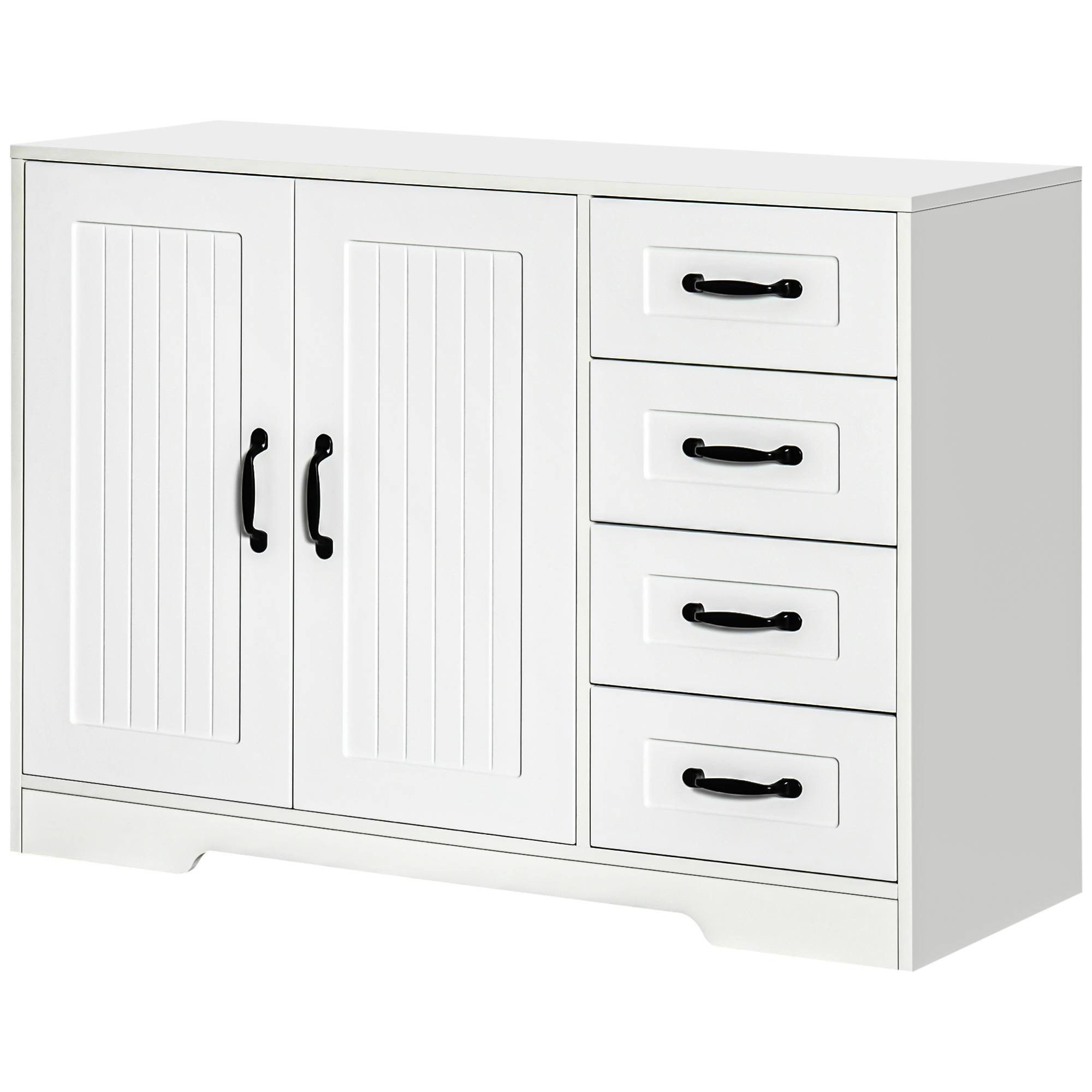 Sideboard Dressoir, Modern Stijl, 4 Lades, 1 Kast, 105 cm x 40 cm x 76 cm, Wit