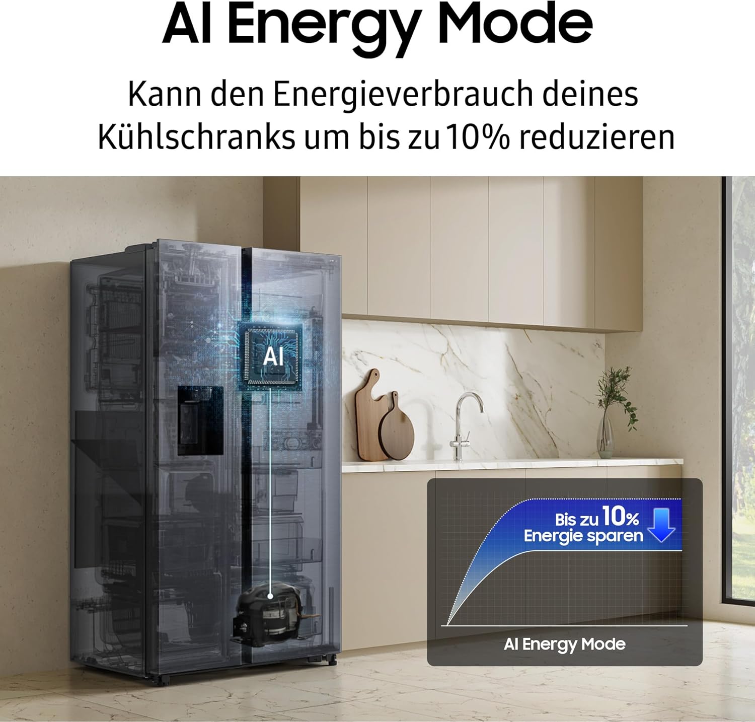 Samsung RS70F65KDFEF Side-by-Side Kühl-Gefrierkombination, AI Kühlschrank mit Gefrierfach, 178 cm, 640 l, Eis-/Wasserspender mit Wassertank, AI Energy Mode, Metal Cooling, Black Steel