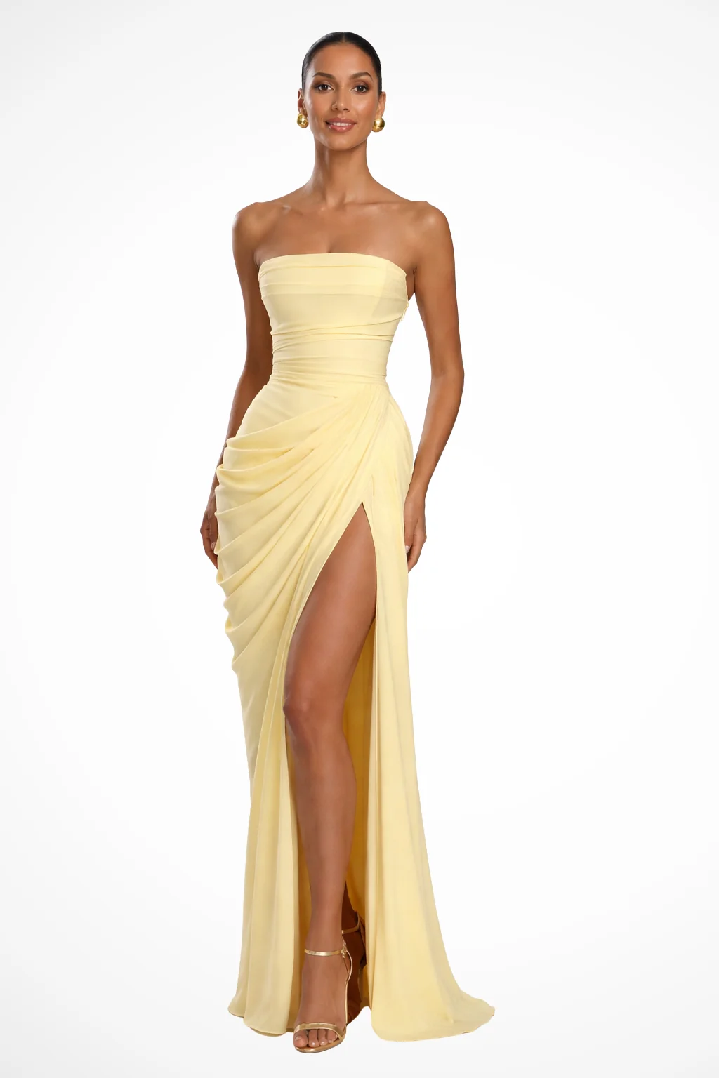 Damen Bandeau Maxikleid mit Seitenschlitz | Bodenlanges Abendkleid f��r Hochzeitsg?ste | Elegante Raffung an der H��fte
