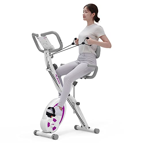 leikefitness Bicicletta stazionaria pieghevole, cyclette reclinata con fasce di resistenza per braccio, sensore di impulsi, monitor LCD e bicicletta da interno facile da montare, 2280 (viola) : Sport e tempo libero