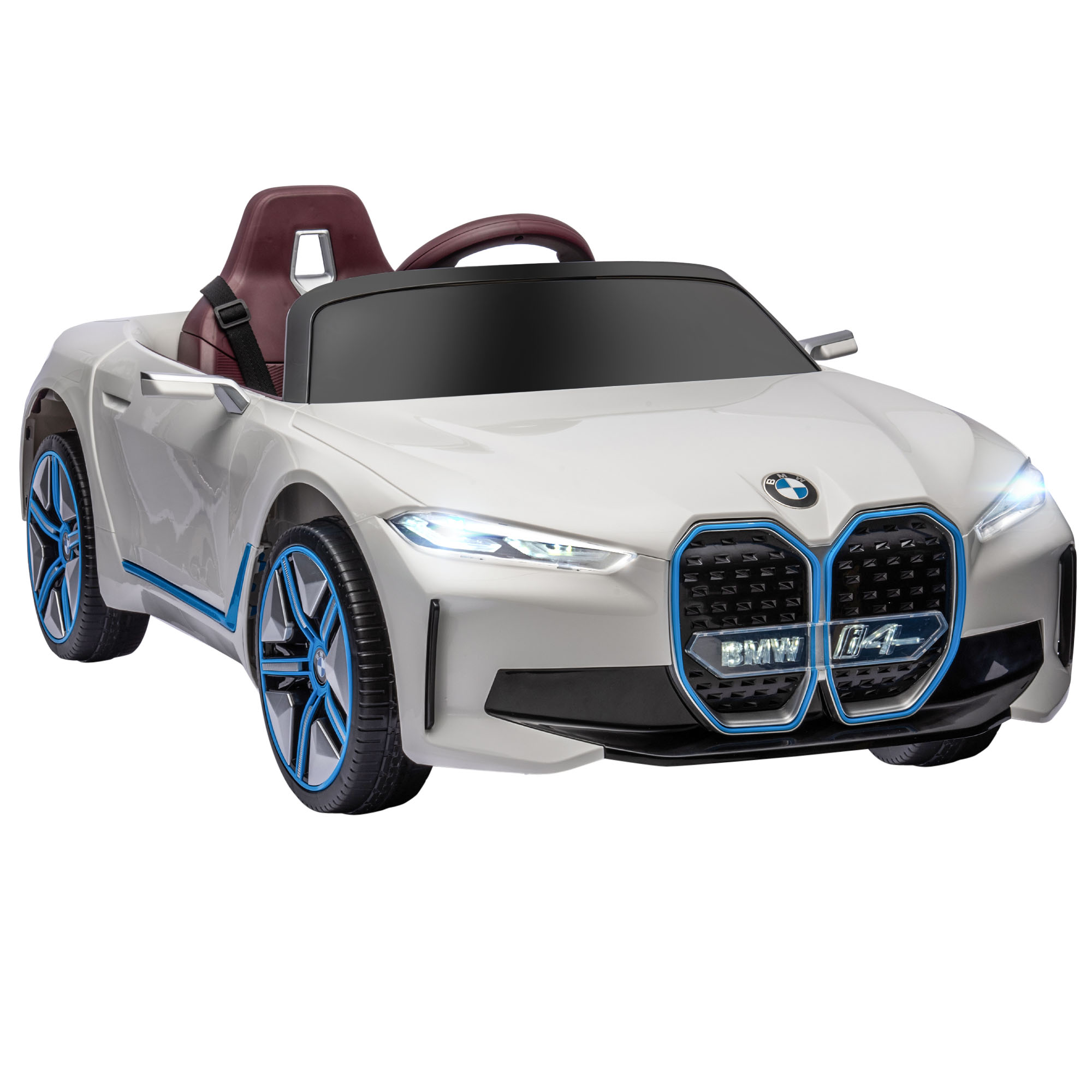 Kinderauto, oplaadbare accu, 3-5 km/u, met afstandsbediening, multimediaspeler, wit