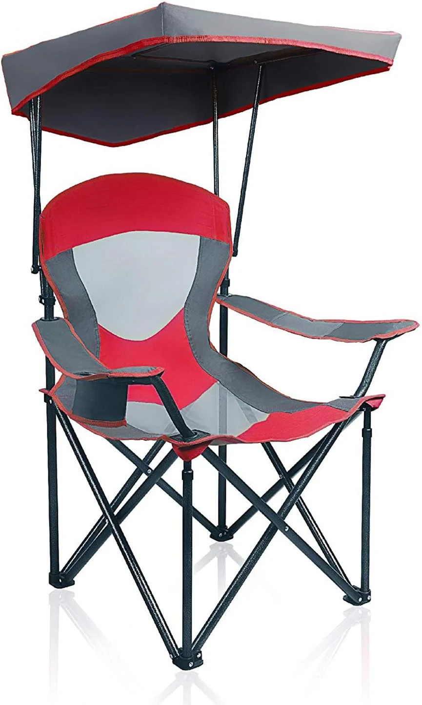 ALPHA CAMP Heavy Duty Canopy Camping Chair. 350 lbs Capacity Oversized Folding Chair with Adjustable Sunshade. Portable Sunshade Chair with Cup Holder for Beach. Fishing. Outdoor