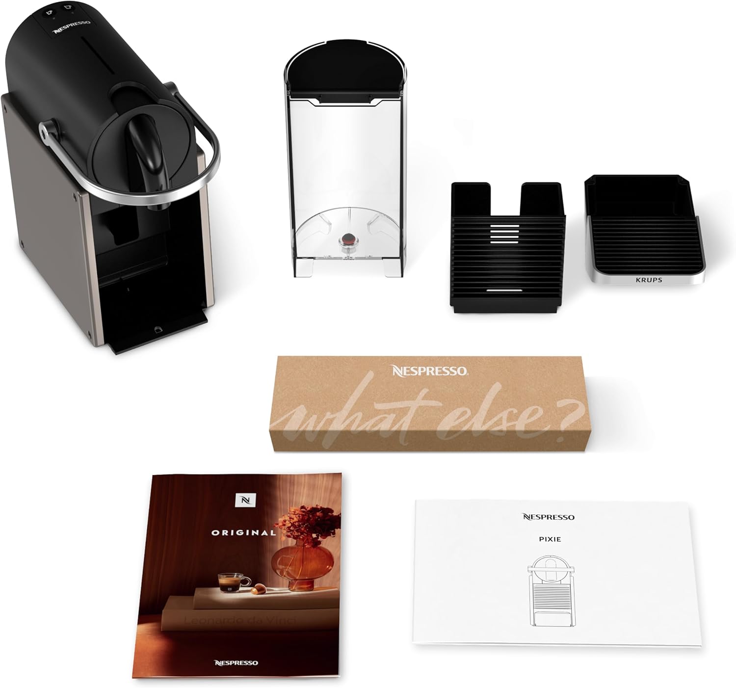 Krups Nespresso Pixie Redesign Kaffeekapselmaschine, 1260 W, 0,7-L-Wassertank, Espresso oder Lungo, energiesparend, recycelbare Kapseln, inkl. Willkommensset, Titan, XN306T10
