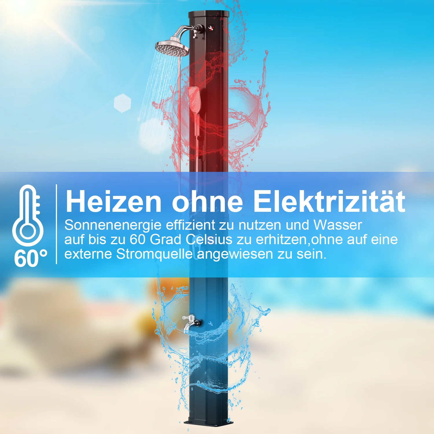 Sonnewelt 60L Solar Shower Tuindouche incl. beschermkap en handdouche