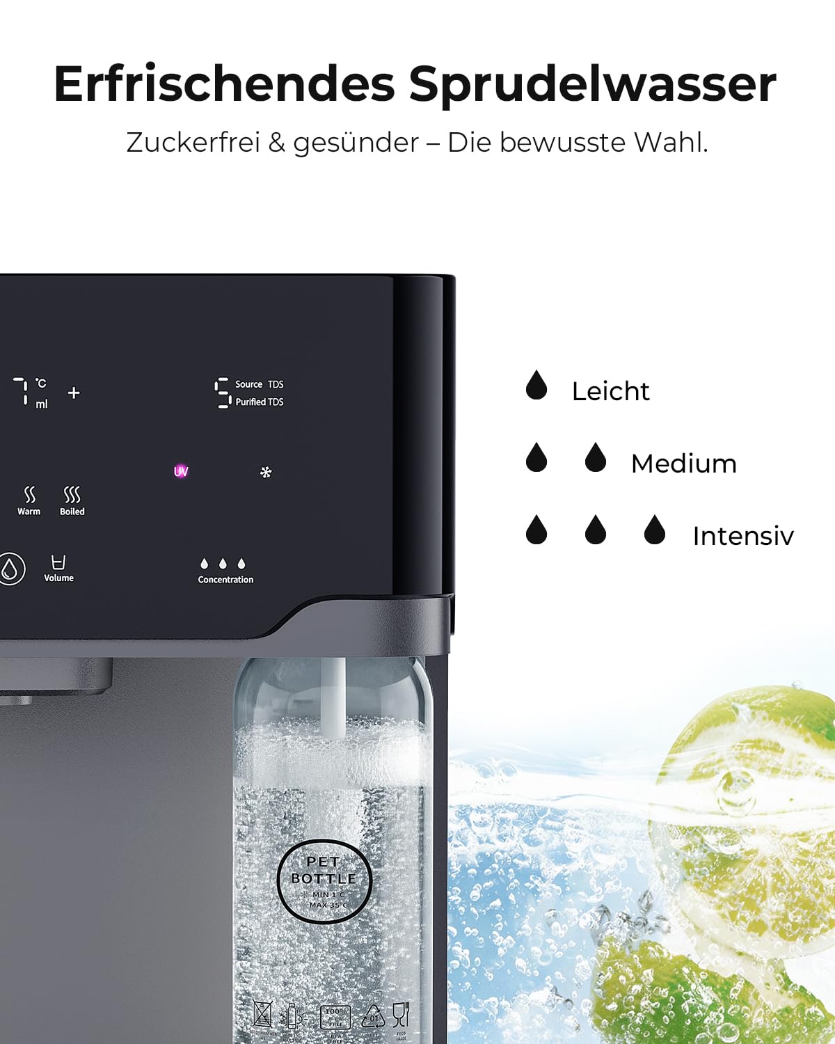 C300 Wasserspender mit Kohlensäure  und  Osmoseanlage, 6-Stufen Umkehrosmose + UV, Heißwasserspender mit Kühlung, 5L Tank, Temperatureinstellung 40-100°C, für Zuhause  und  Büro