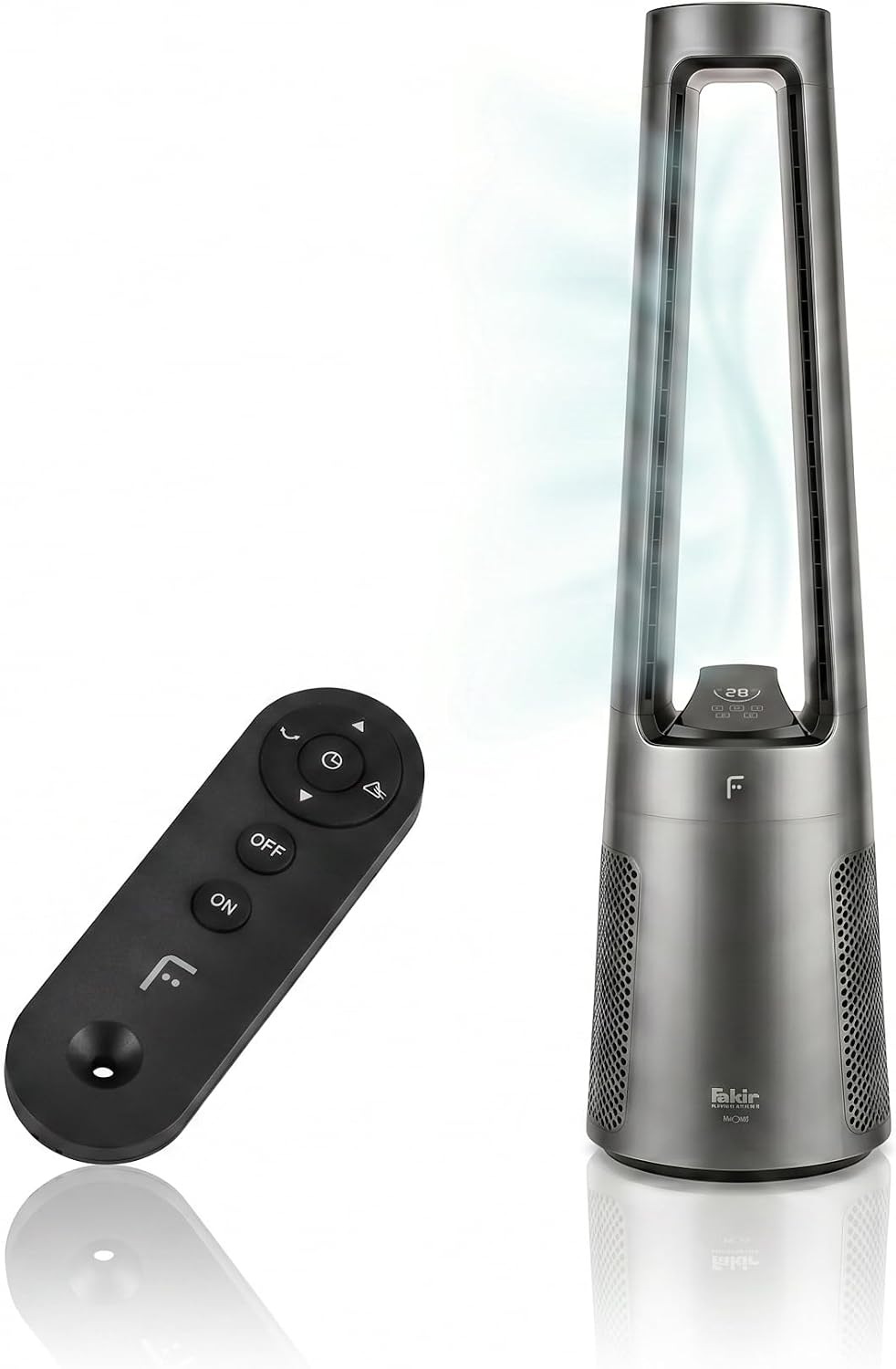 Fakir TVL 100 Flügelloser Turmventilator - DC-Motor, 12 Lüfterstufen, 30 dB(A), 60° Oszillation, 12h Timer, LED Touch Display, Fernbedienung, Anthrazit