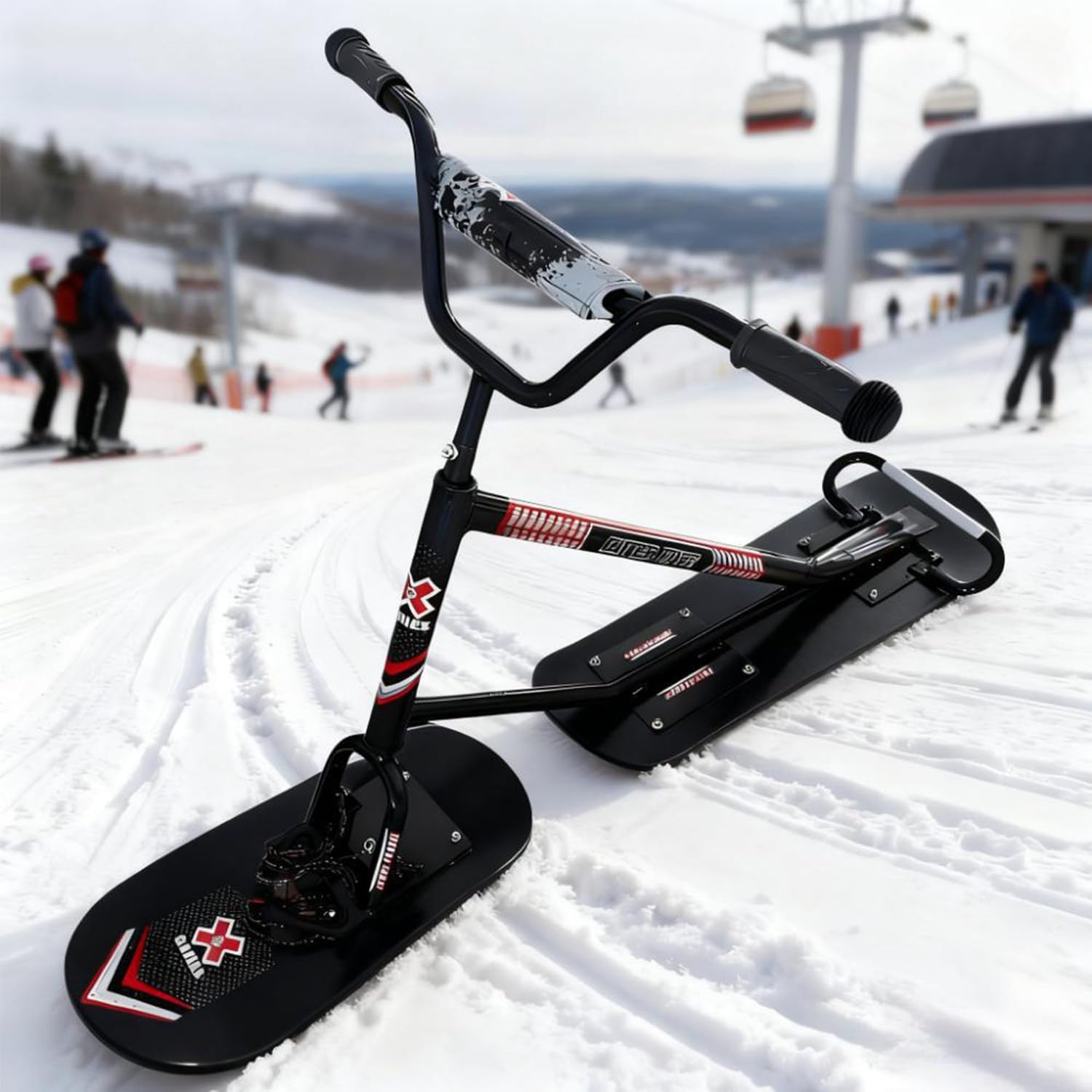 Schneeschlitten Für Erwachsene, All-Terrain-Snowboards, Doppelboard-Design, Mit 360° Drehbarem Hinterski, Dreifach Verstärkt, 150 Kg Tragfähigkeit, Für Snowparks Black