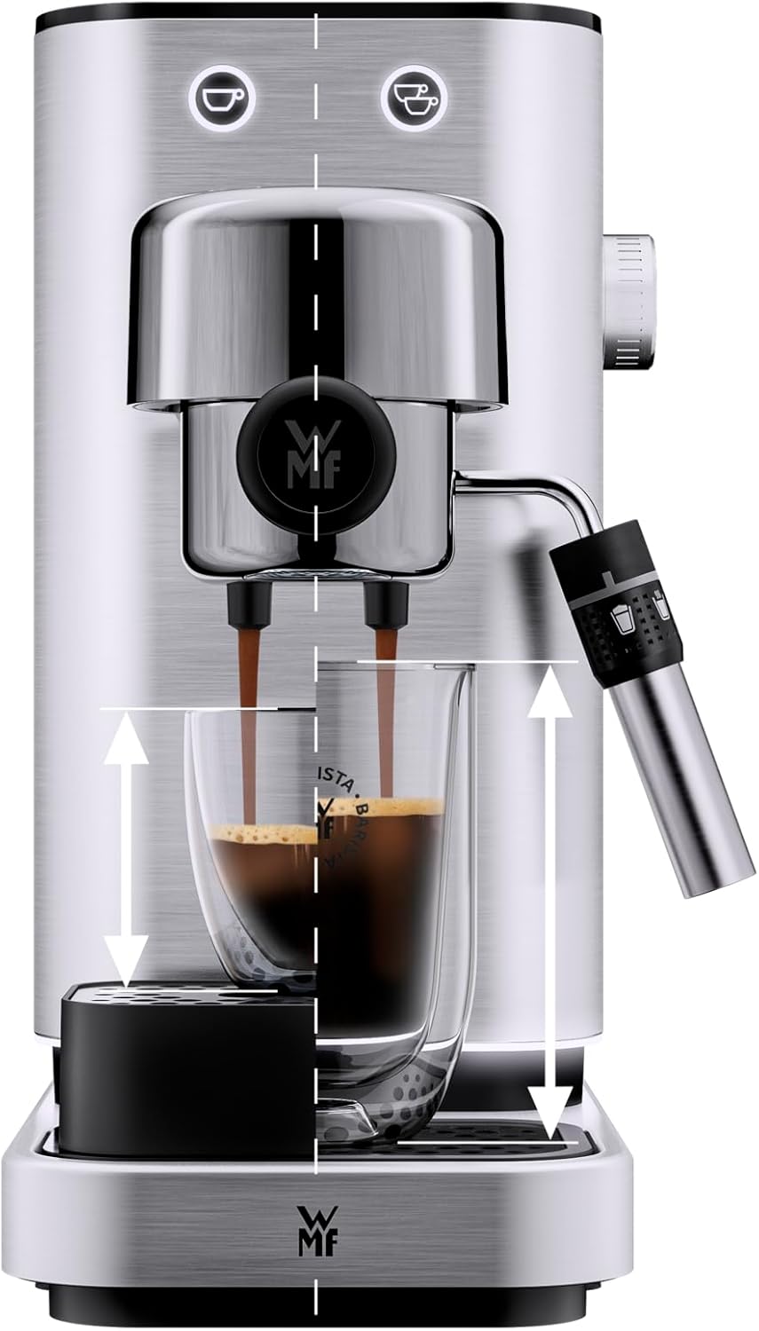 WMF Lumero Espressomaschine Siebträger 1400 Watt, Siebträgermaschine, 3 Einsätzen, für 1-2 Tassen Espresso, auch für Pads, 15 bar, Tassenabstellfläche, Milchaufschäumdüse, edelstahl matt