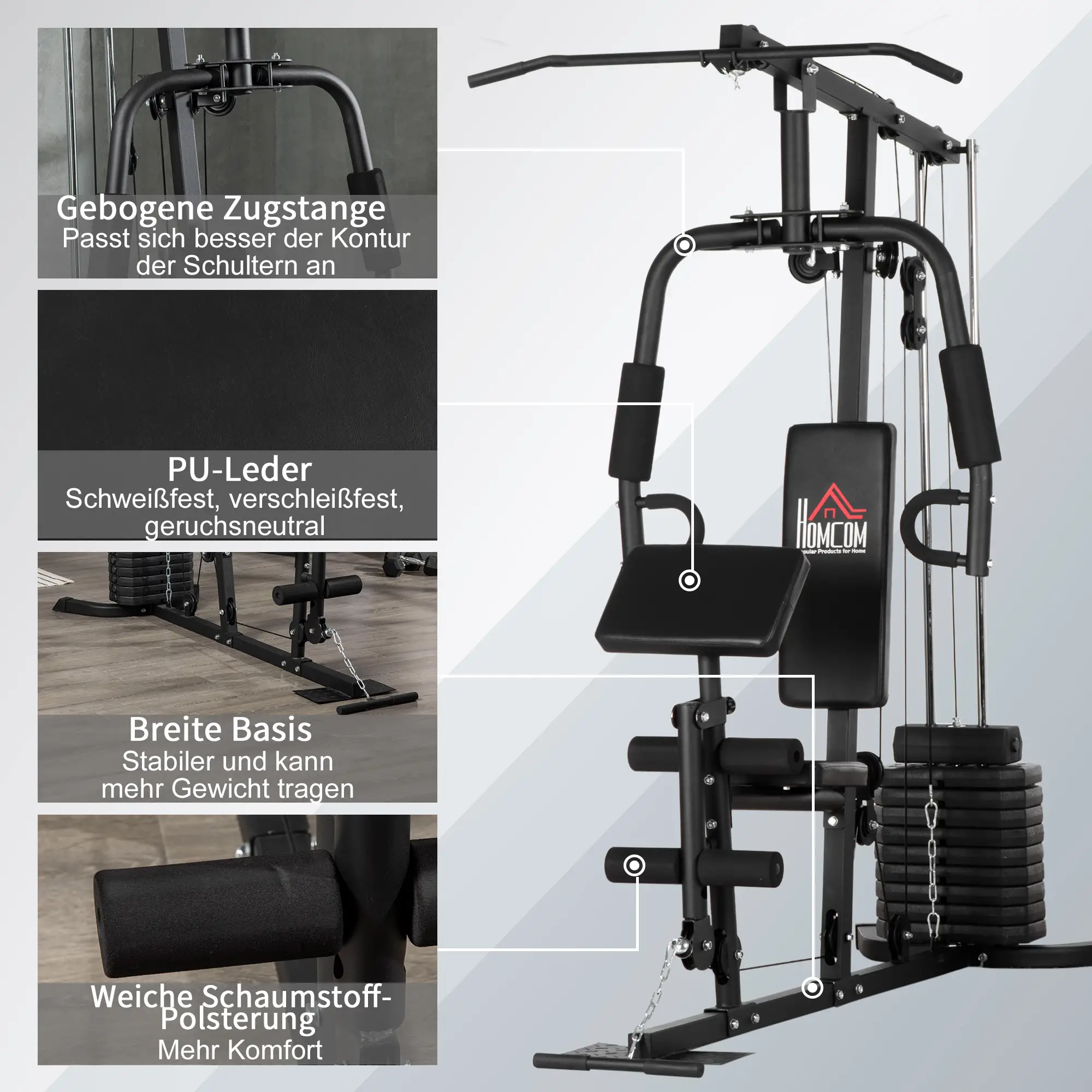 HOMCOM Krachtstation Fitnessstation Lat Pulldown Butterfly verstelbaar