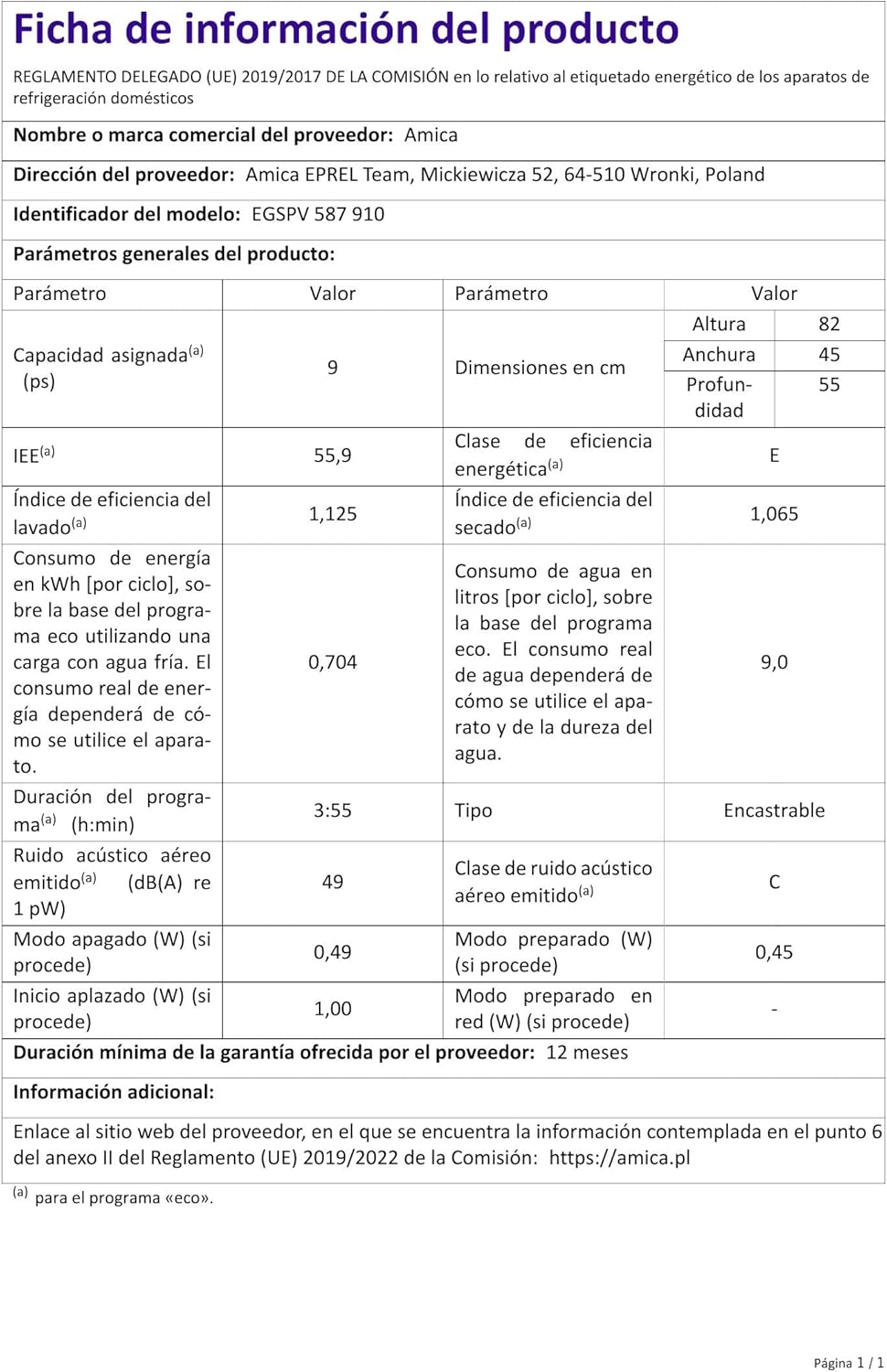 Amica Einbau-Geschirrspüler EGSPV 597 910 / vollintegriert / 60 cm breit / 5 Programme, 12 Maßgedecke/Startzeitvorwahl