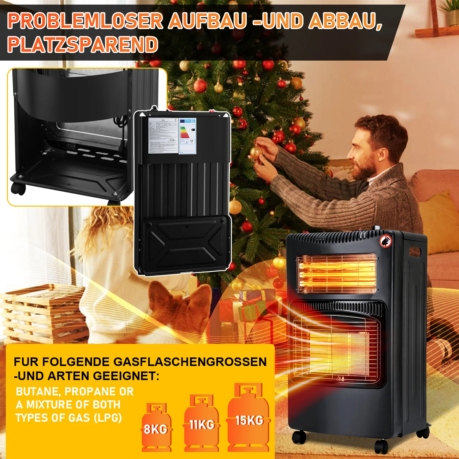 Sonnewelt Gasheizer 4200W und 1260W Elektrische Gasheizgert mit Druckminderer