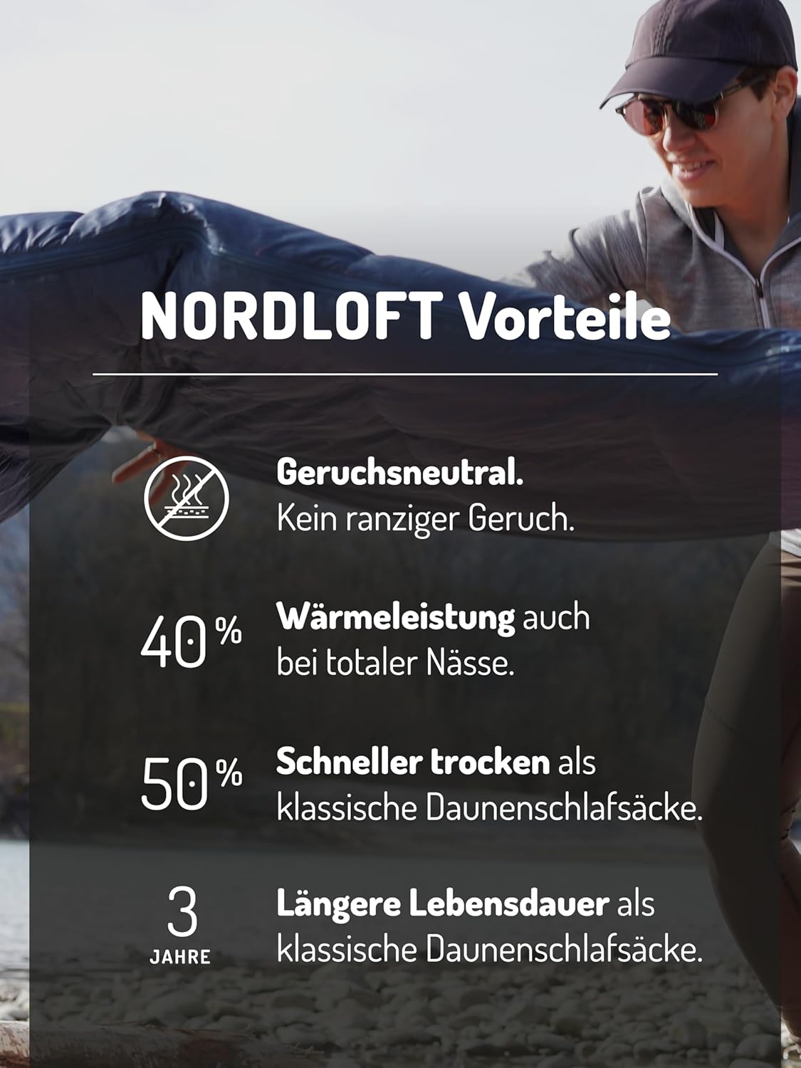 NORDKAMM® Daunenschlafsack 3 Jahreszeiten, leicht und kleines Packmaß, Schlafsack Daunen für Outdoor und Camping, Daunen Schlafsack Erwachsene in 2 Größen