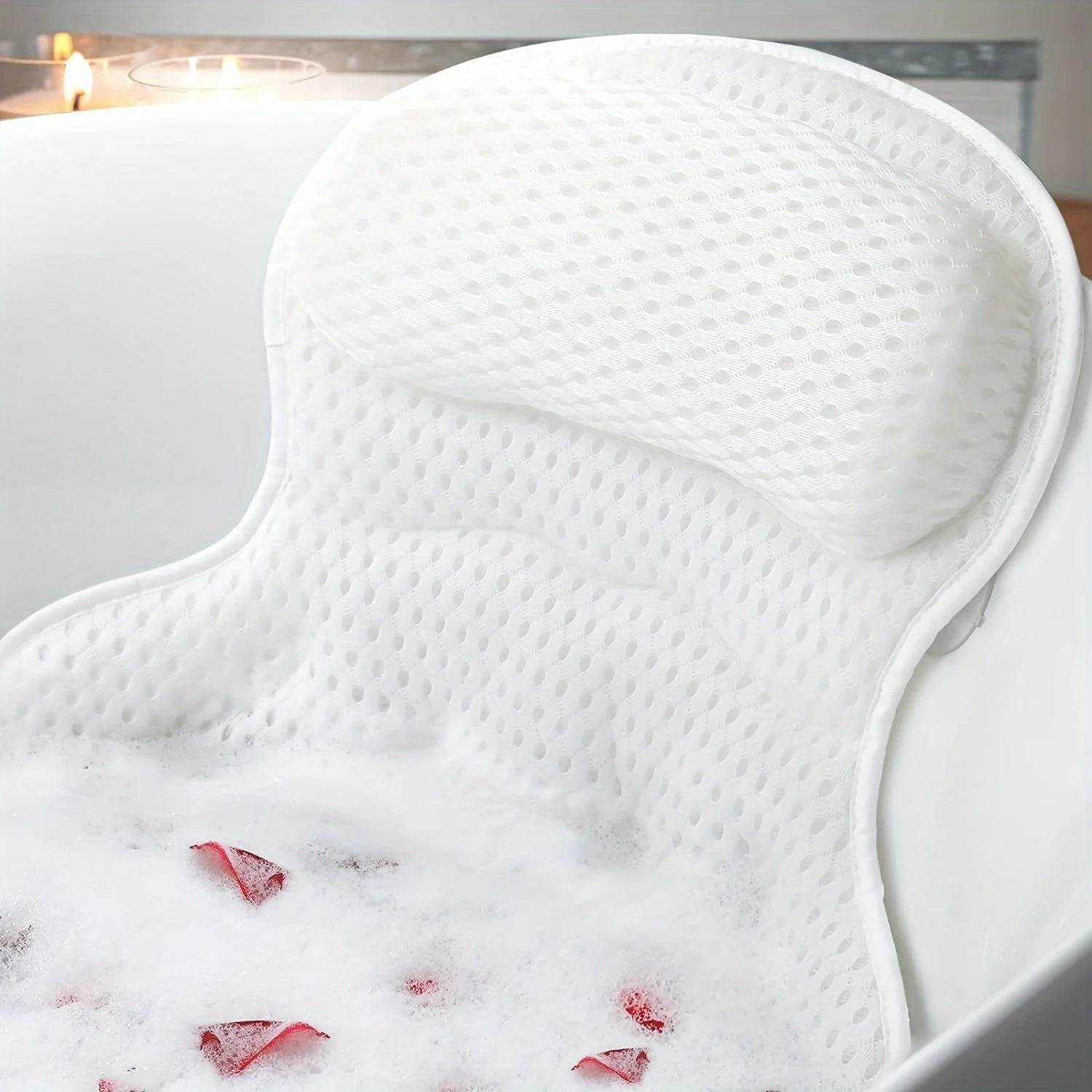 4D Luxe Badekissen – Atmungsaktives Kissen mit Nacken- und Rückenstütze für ein entspannendes Bad