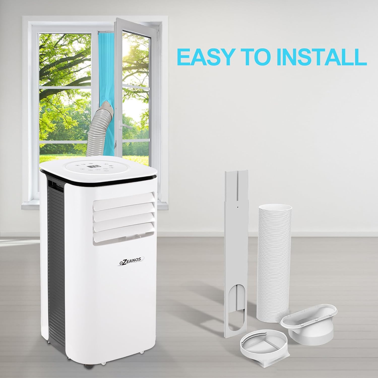 OZEANOS OT-AC-9000 Mobile AC Klimagerät mit Kühlleistung bis zu 9000 BTU/h, Leiser Betrieb unter 65 dB, Timer- und Sleep-Funktion, Kühl-Ventilator- und Entfeuchtungsmodus für Räume bis 90 m3