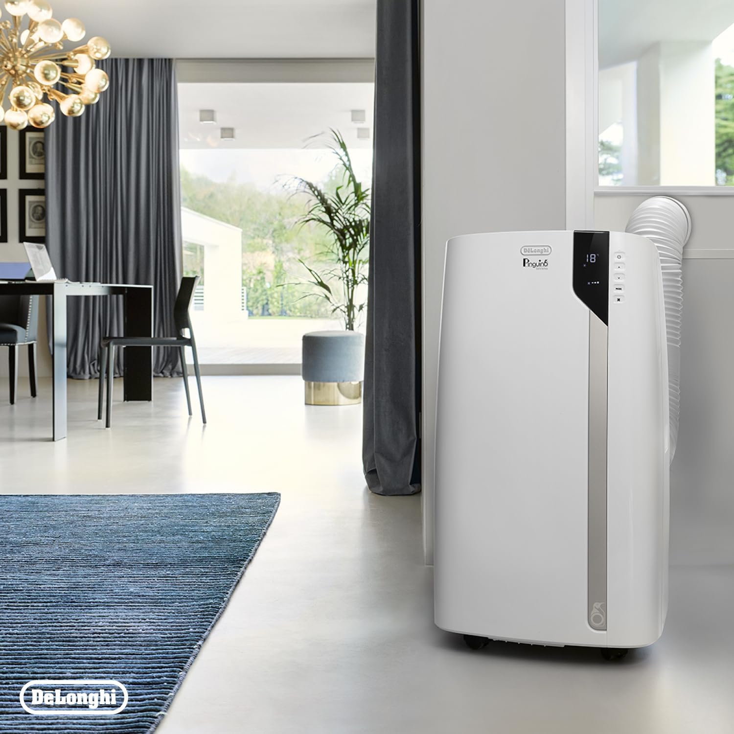 De'Longhi Pinguino PAC EM82, Mobile Klimaanlage für Rume bis zu 80 m, 9.400 BTU, 2,4 kW, 63 dB, Entfeuchtungsfunktion, Energieklasse A, 24h-Timer, Wei