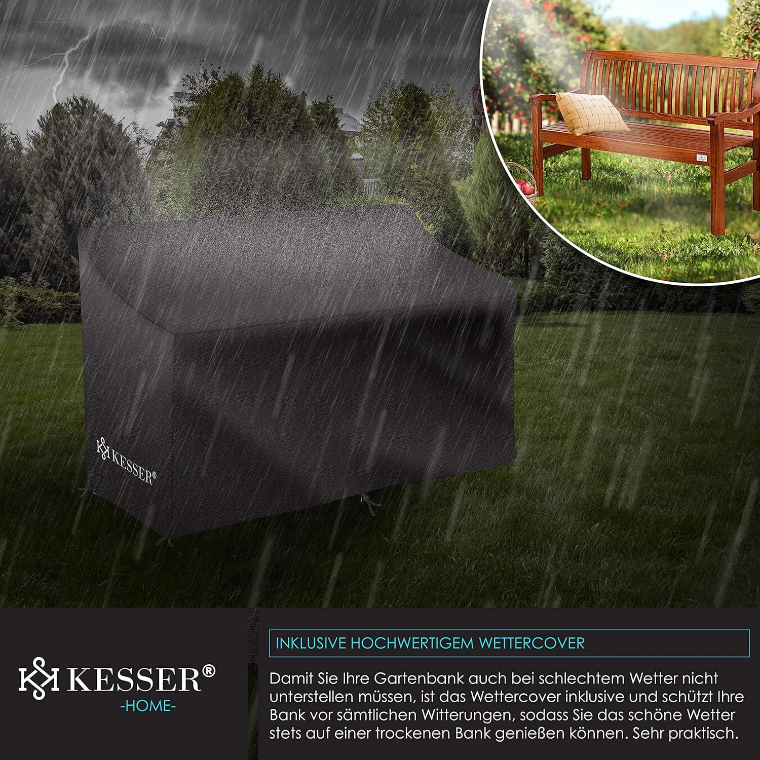 KESSER® Gartenbank Holz Holzbank wetterfest | Für 2 bis 3 Personen | Parkbank aus Massivholz | Sitzbank 320kg belastbar 125 cm | Balkonbank Bank für Balkon Terrasse & Garten inkl. Cover Dunkelbraun