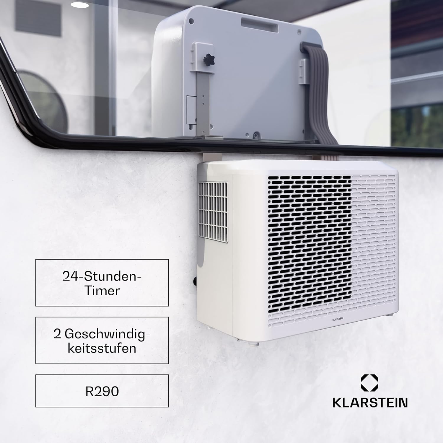 Klarstein Chillavan Mobile Klimaanlage – 5.000 BTU, Für Räume bis 20 m², 3-in-1: Klimaanlage, Luftentfeuchter & Ventilator, Energieeffizienzklasse A, App-Steuerung, Ideal für Wohnmobile