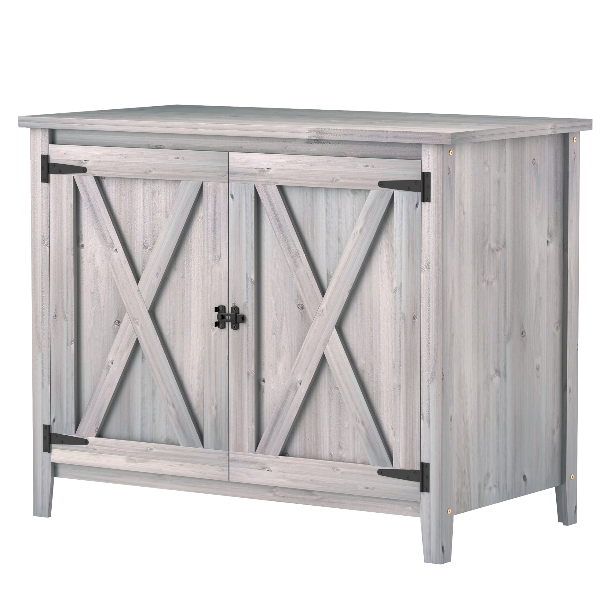 Outsunny Tuinkast, Houten Schrank voor Tuingereedschap, Buitenkast voor Terras, met Dubbele Deuren, Schuurontwerp, Lichtgrijs
