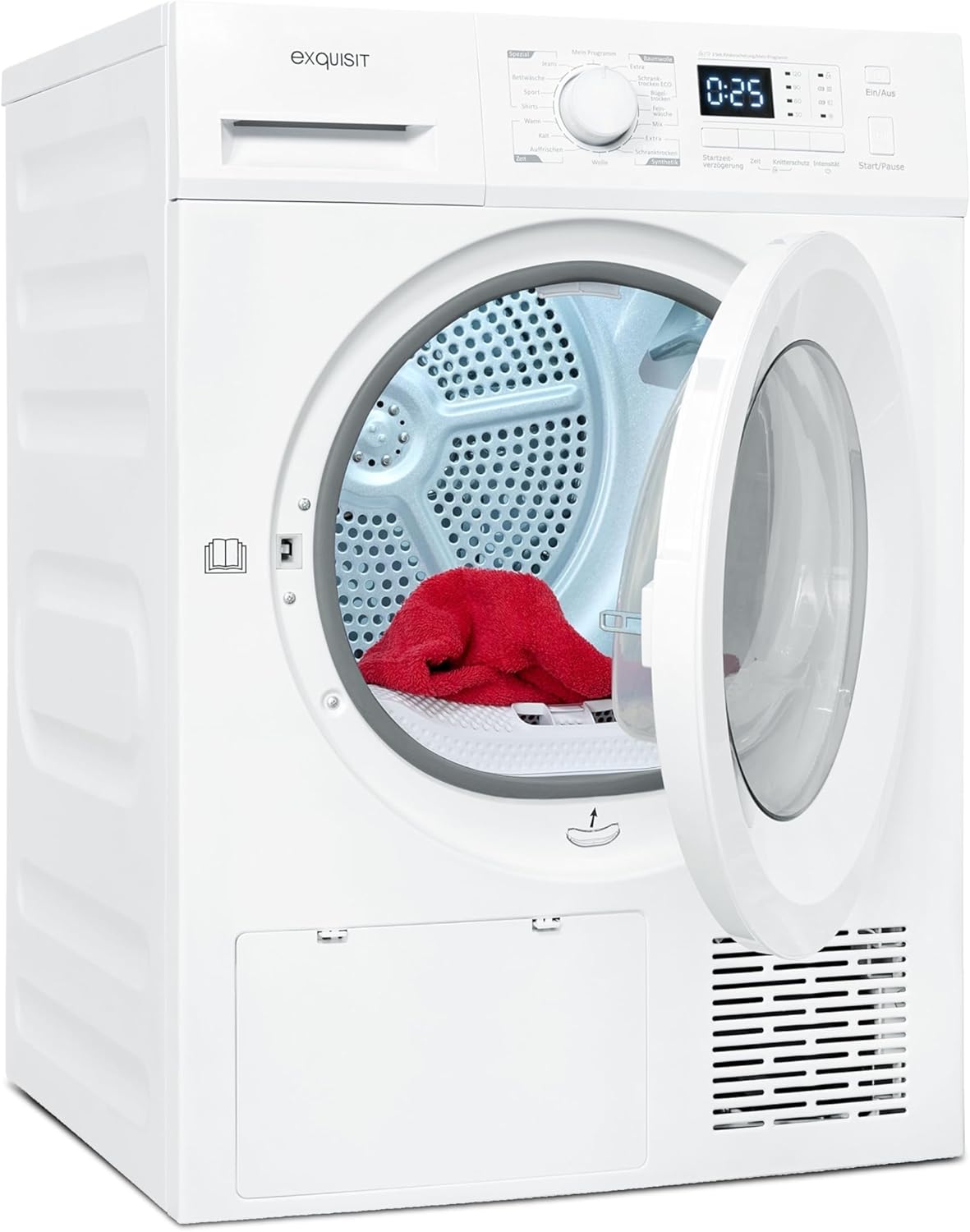 Exquisit Wärmepumpentrockner, 8kg Trockner mit 16 Programmen, Startzeitvorwahl, Knitterschutz, TWP803-030E weiss