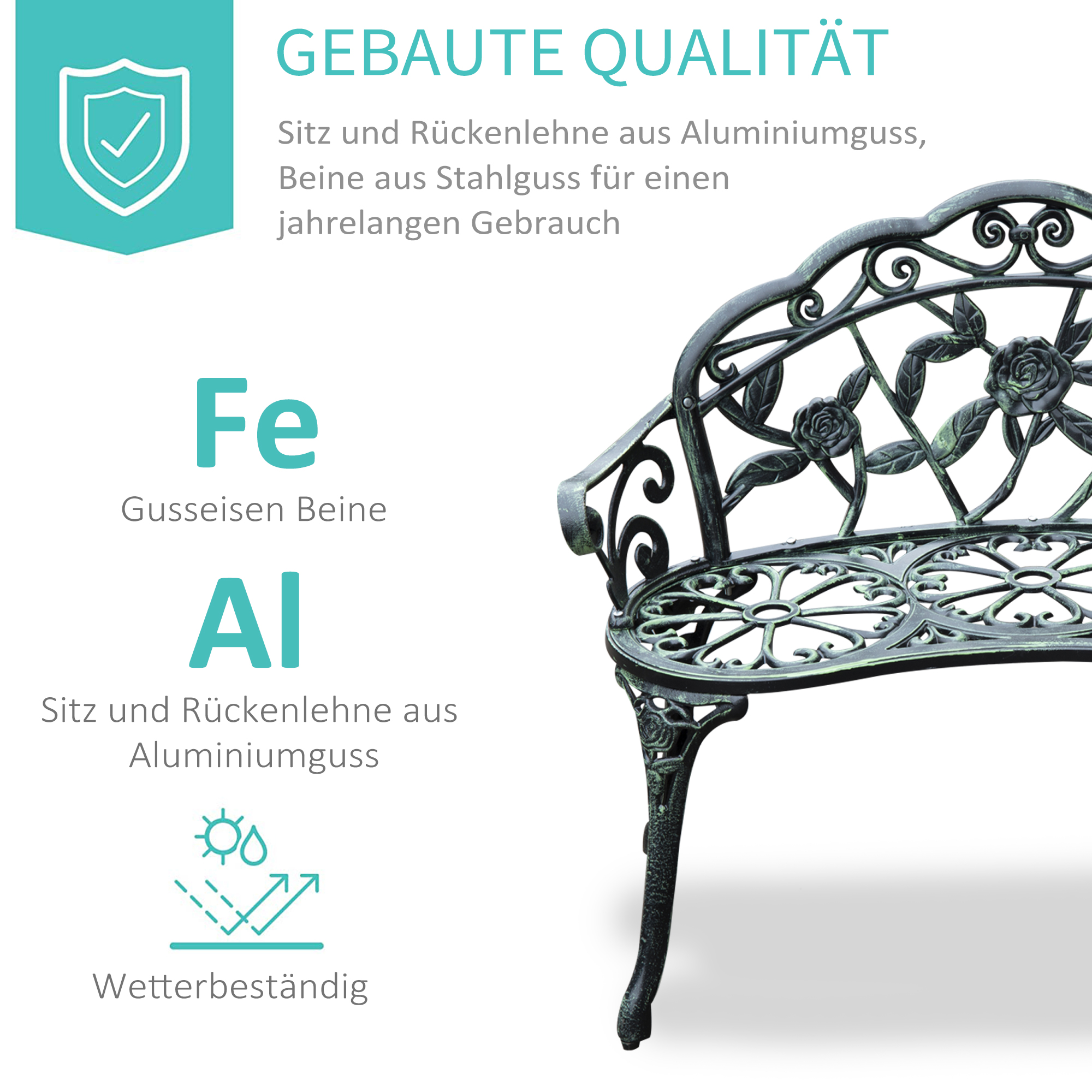 Metalen tuinbank zitbank parkbank tuinmeubel tweezitter bloemenbank antieke bank
