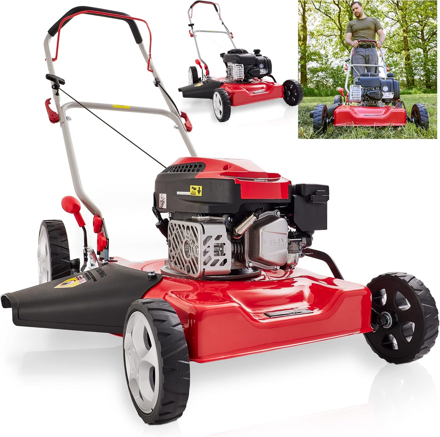 HECHT Benzin Mulchrasenmäher – Benzinrasenmäher mit Mulchfunktion und Seitenauswurf – 51 cm Schnittbreite – HECHT 4 Takt Motor – ohne Fangkorb – Mulchen mit dem Rasenmäher Profi