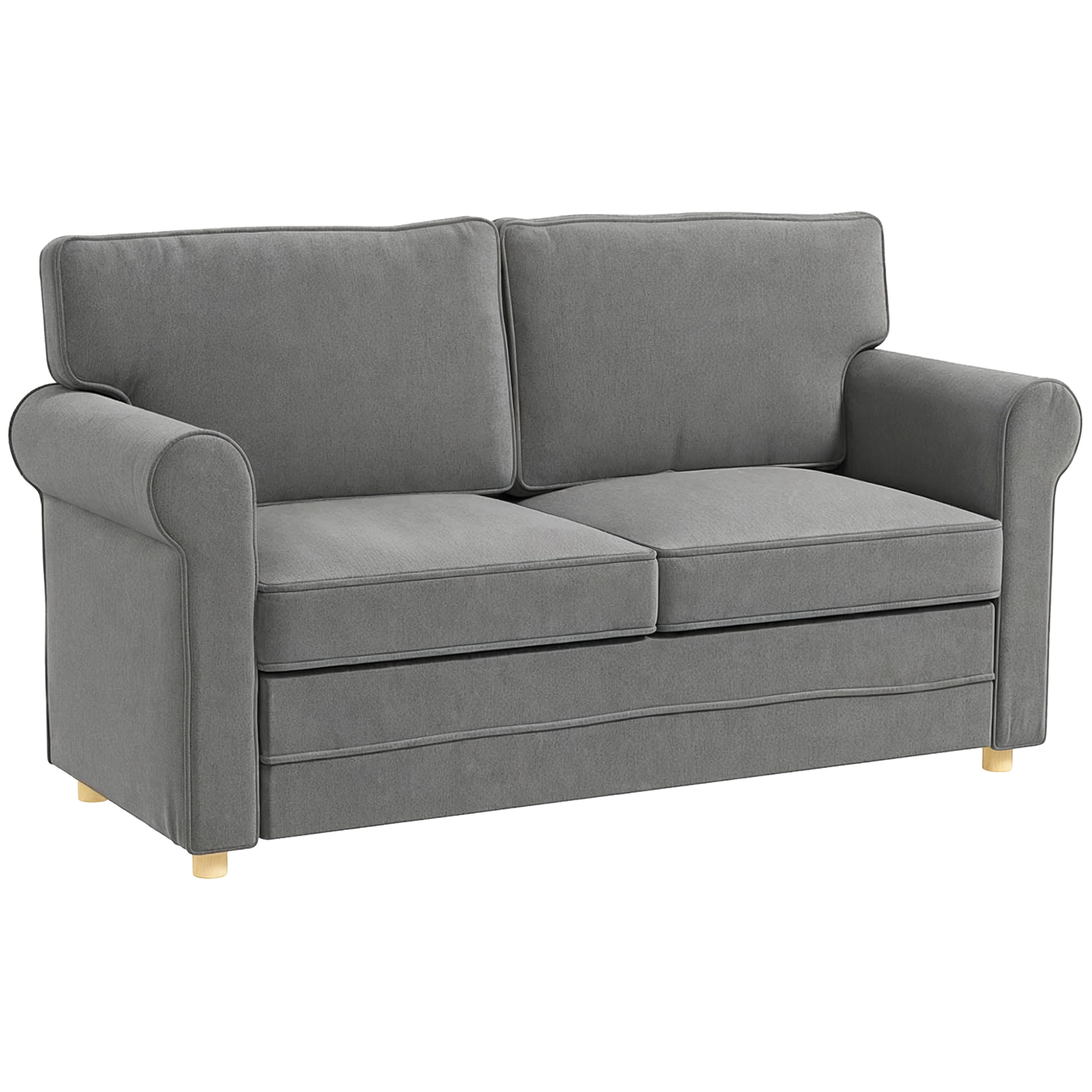 2-zitsbank, Compacte Woonkamerbank, Stof in Linnenlook, Zachte Zitkussens, Stalen Frame, Donkergrijs