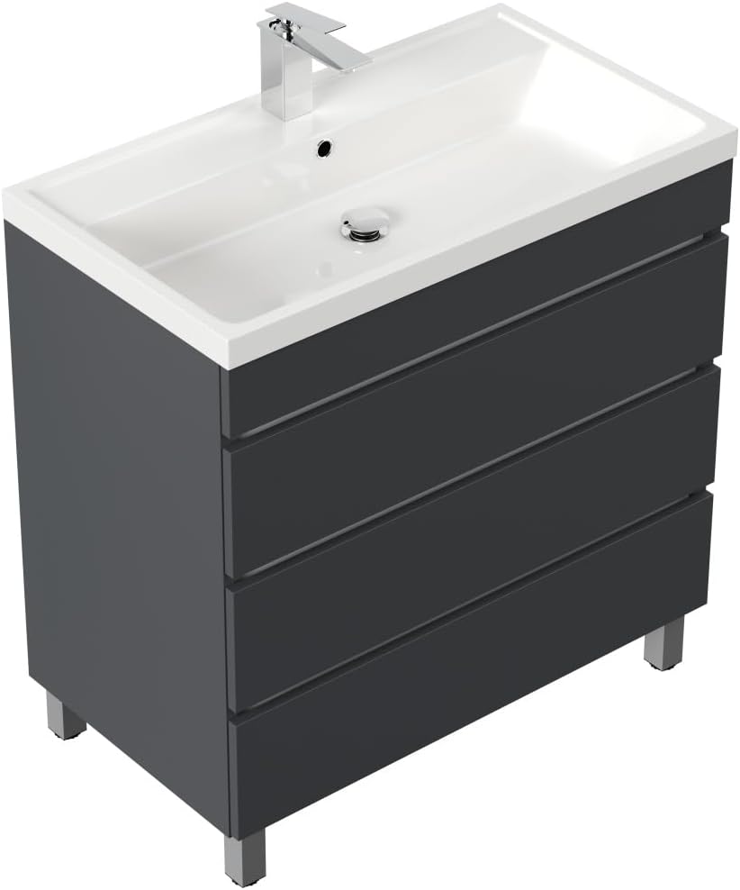 Magnolia Home Stand Badmöbel Via 80 SoftClose mit DREI grifflosen Schubladen Farbe Weiss Hochglanz