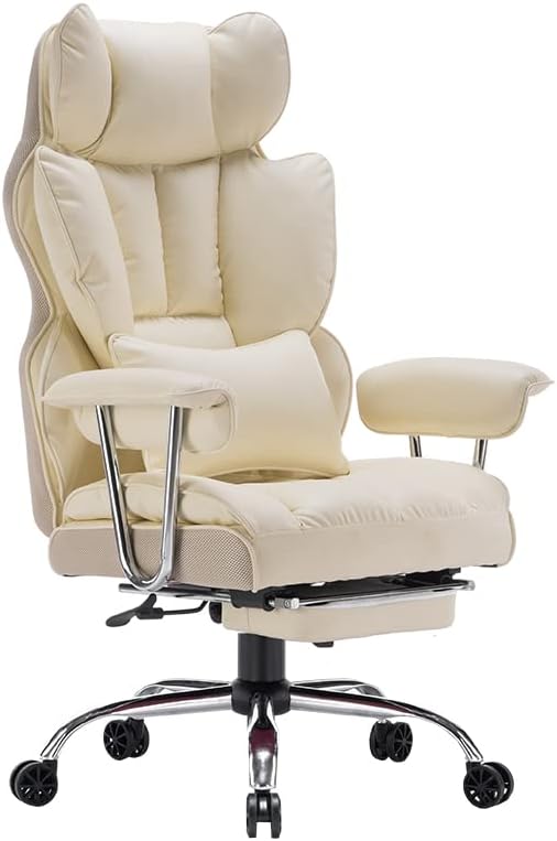 Efomao ergonomiczny fotel biurowy, krzesło kierownicze z PU skóry, fotel biurowy do 200 kg z podnóżkiem i podpórką lędźwiową, regulowane krzesło z wysokim oparciem