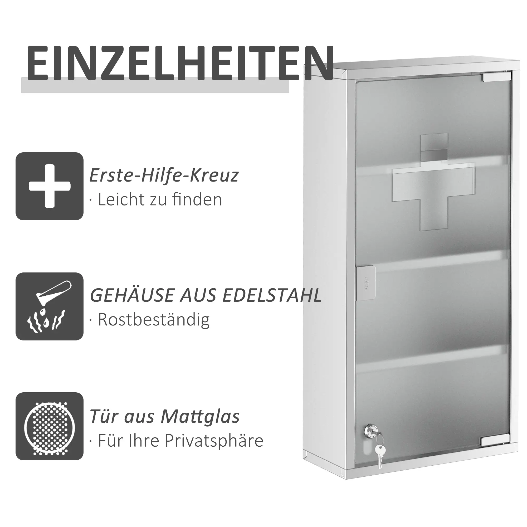 HOMCOM medicijnkast afsluitbaar Tip-On automatisch rvs