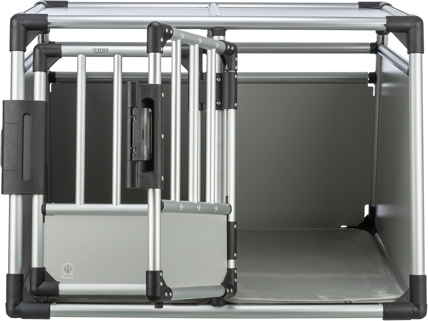 TRIXIE Hunde-Transportbox, Aluminium, L: 92 x 64 x 78 cm, grafit, rutschfste Liegematte, Klettleiste am Boden, Sicherheitsverschluss, stabil und geruscharm, hochgeschlossene Wnde - 39338
