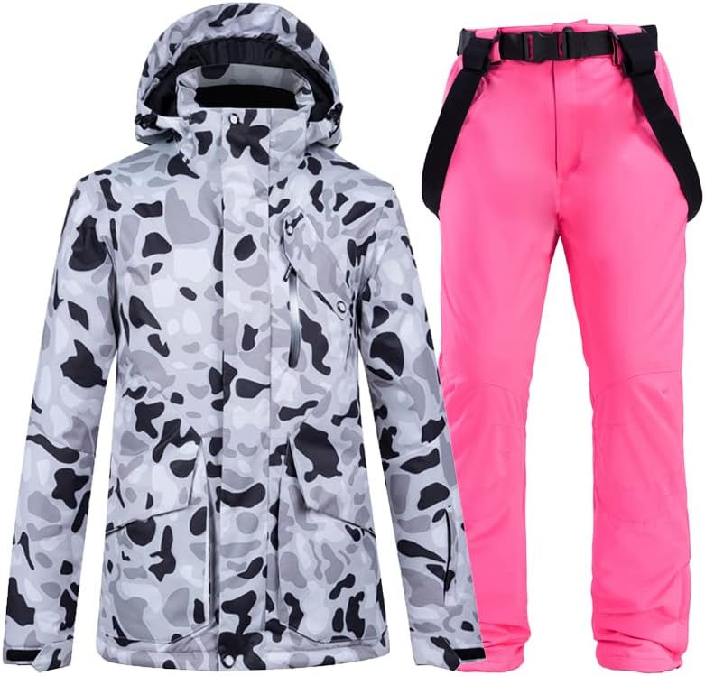 Schneeanzüge Winter Frauen Skifahren Anzüge Neue Snowboardjacke und Hosen Sportswear Sets Winterskianzug Atmungsaktives Material Outdoor-Kleidung Skianzüge (Color : Q5, Size : XXL)