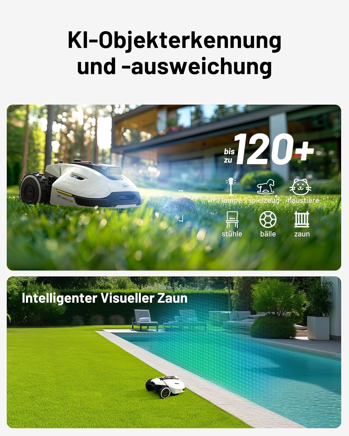 MAMMOTION YUKA Mini 700 Mähroboter ohne Begrenzungskabel, NetRTK+Vision, Keine RTK-Antenne erforderlich, Auto-Kartierung, Empf. 700m², Max. 1100m², mit 4G-Modul, 50% Steigung