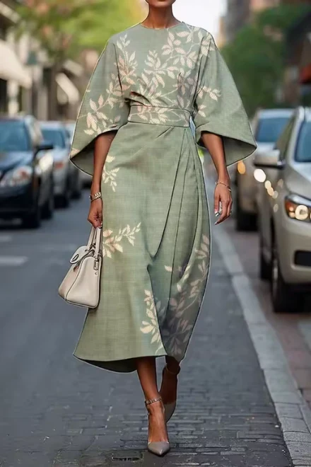 Elegantes Midi-Kleid mit Blumenmuster und G��rtel f��r Hochzeitsg?ste