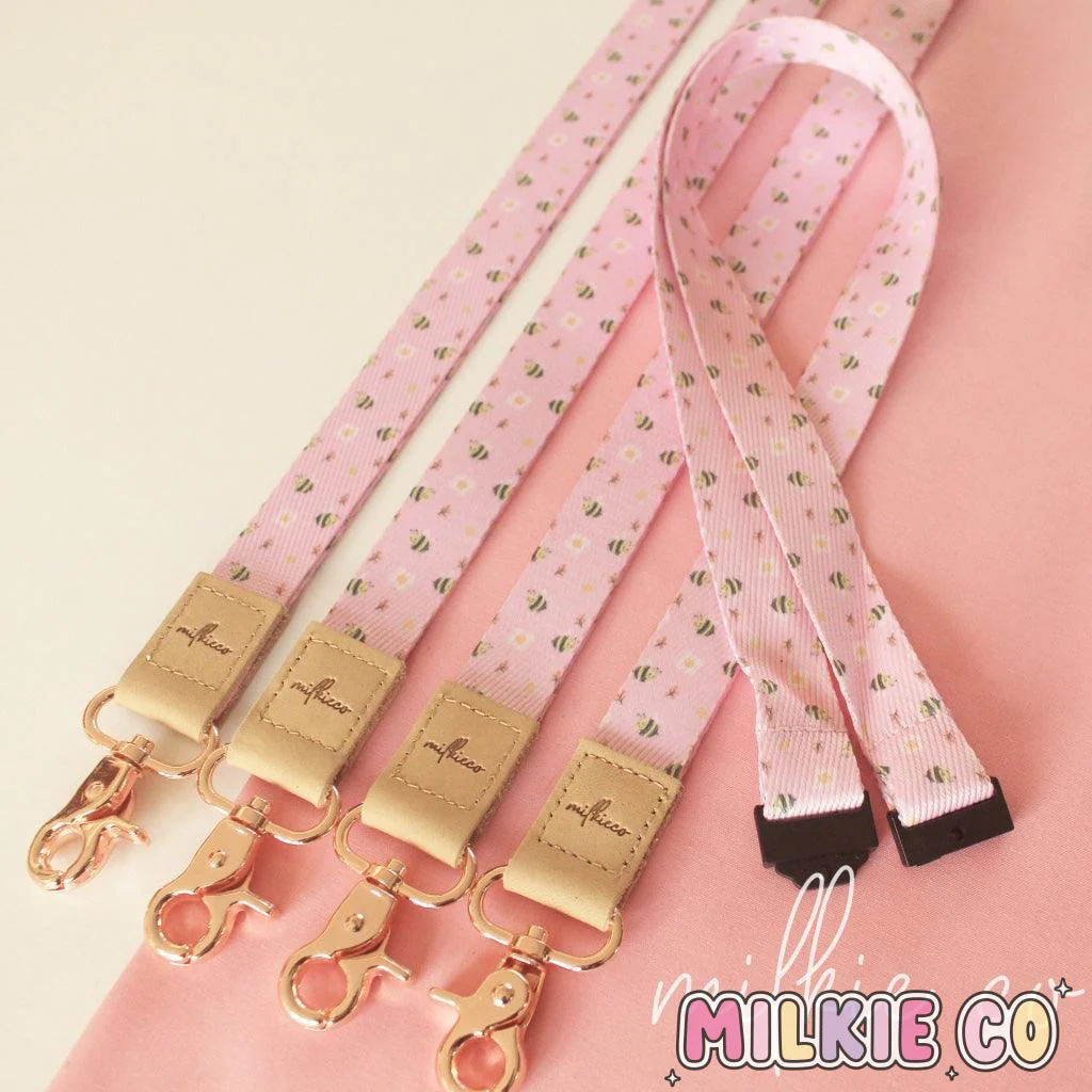 Pink Bee Fabric Lanyard