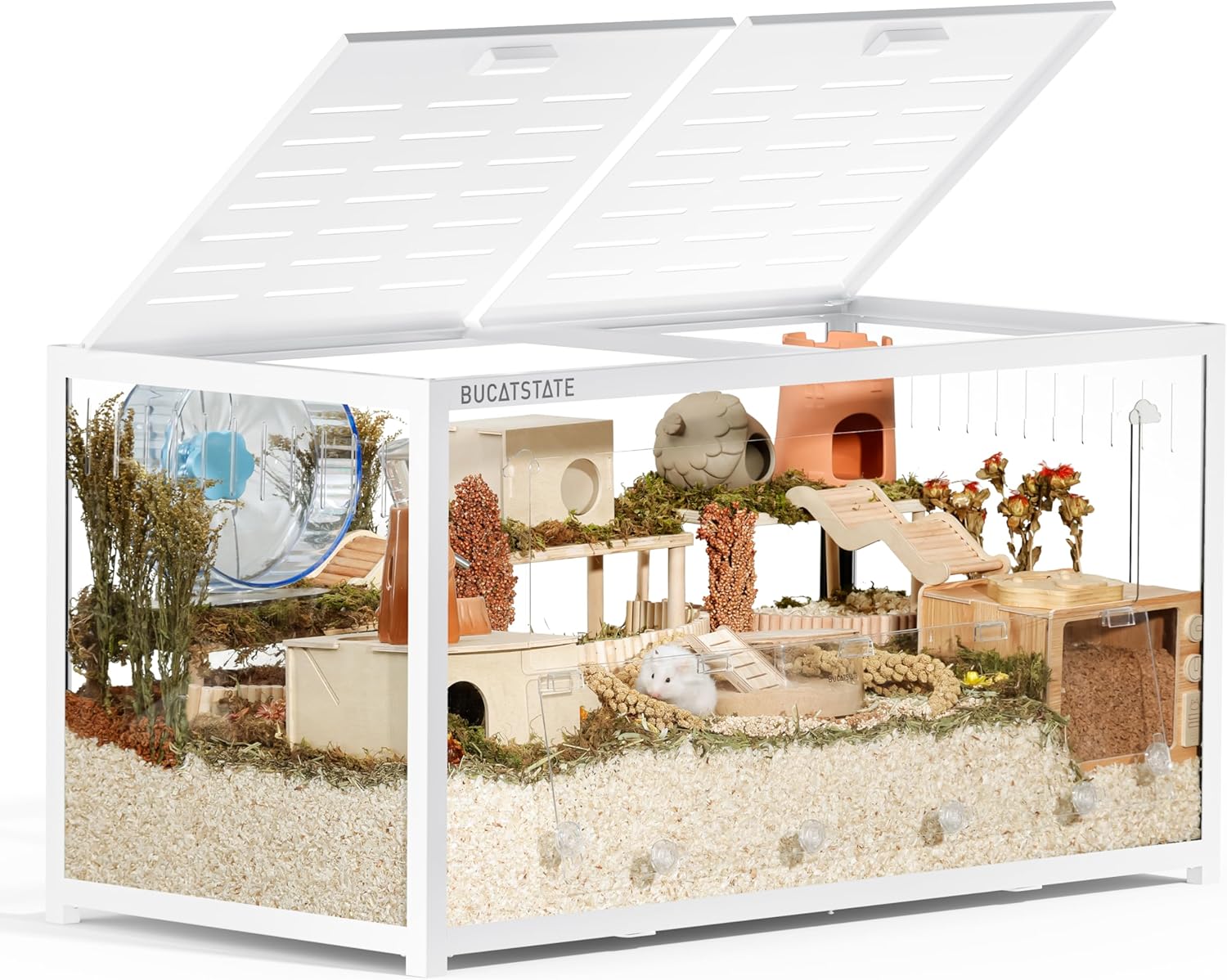 BUCATSTATE Hamsterkäfig 3,0: Metall Rattenkäfig Kleintierkäfig Groß Stapelbar mit Einfacher Montage 120L x 60W x 62H cm für Nager, Mäuse, Zwerghamster (0,72m², Weiß)