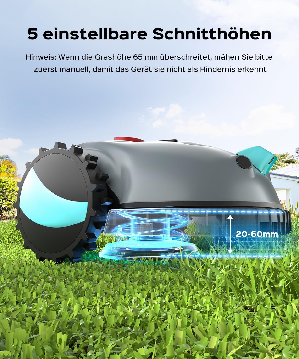 V100 Mähroboter ohne Begrenzungskabel Rasenroboter mit Kamera, Hindernisvermeidung, Vision Navigation, 4 Ah Akku Rasenmäher Roboter ohne Begrenzungsdraht 150m2 mit Ersatzklingen, Spiralschnitt