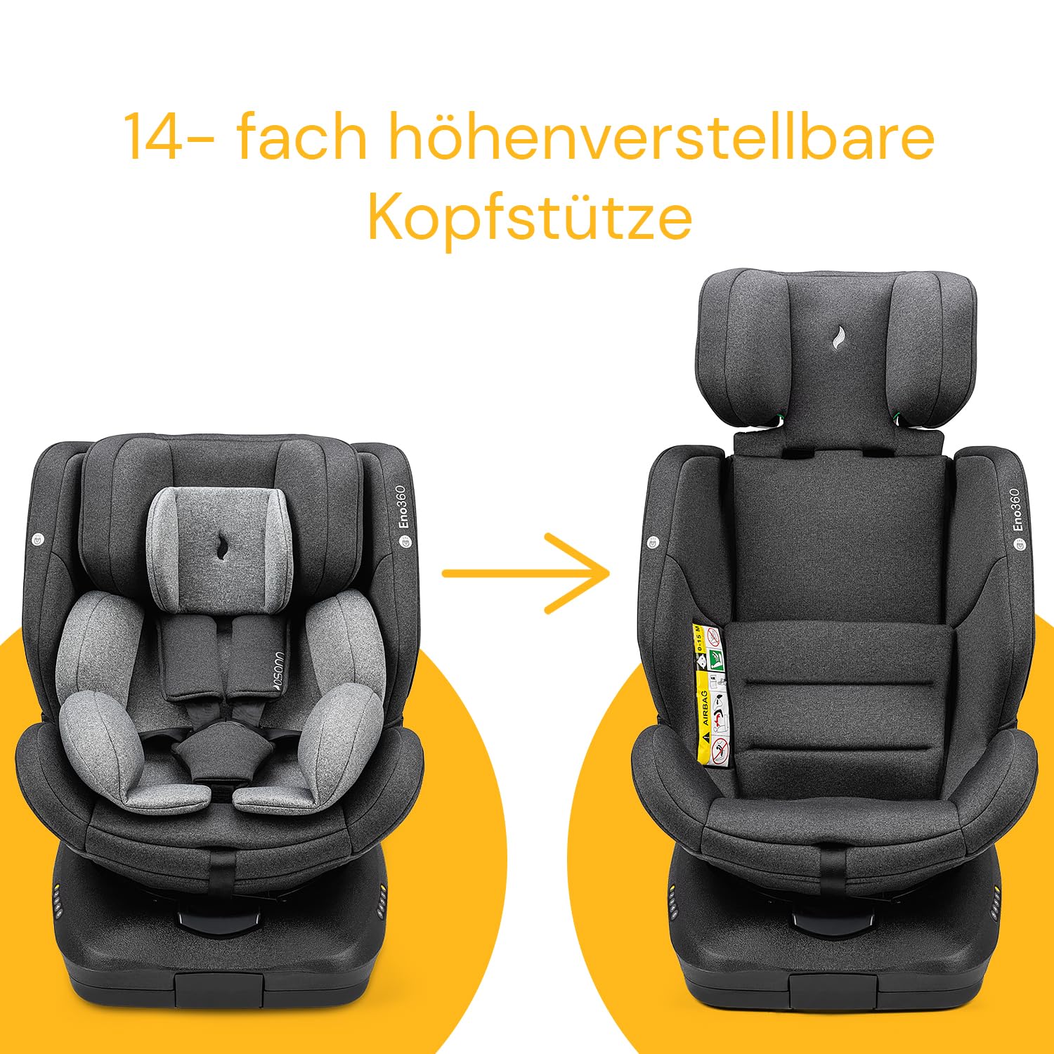 Osann Eno360 i-Size, drehbarer Kindersitz 40-150 cm, Reboarder mit Isofix, Baby Autositz – Dark Grey Melange