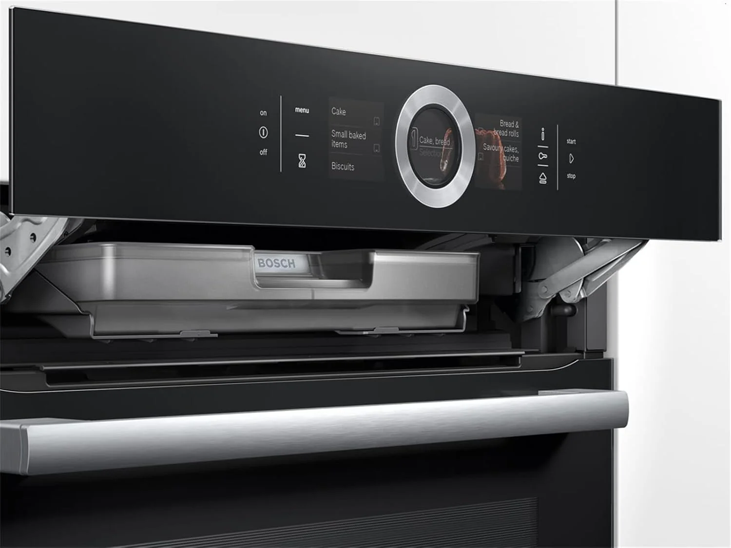 Bosch HMG7361B1, Serie 8 smarter Einbau-Backofen mit Mikrowellenfunktion, 60 x 60 cm, Made in Germany, Schwarz, Air Fry, Digitaler Bedienring, Touchdisplay, Automatikprogramme, Reinigungsunterst��tzung