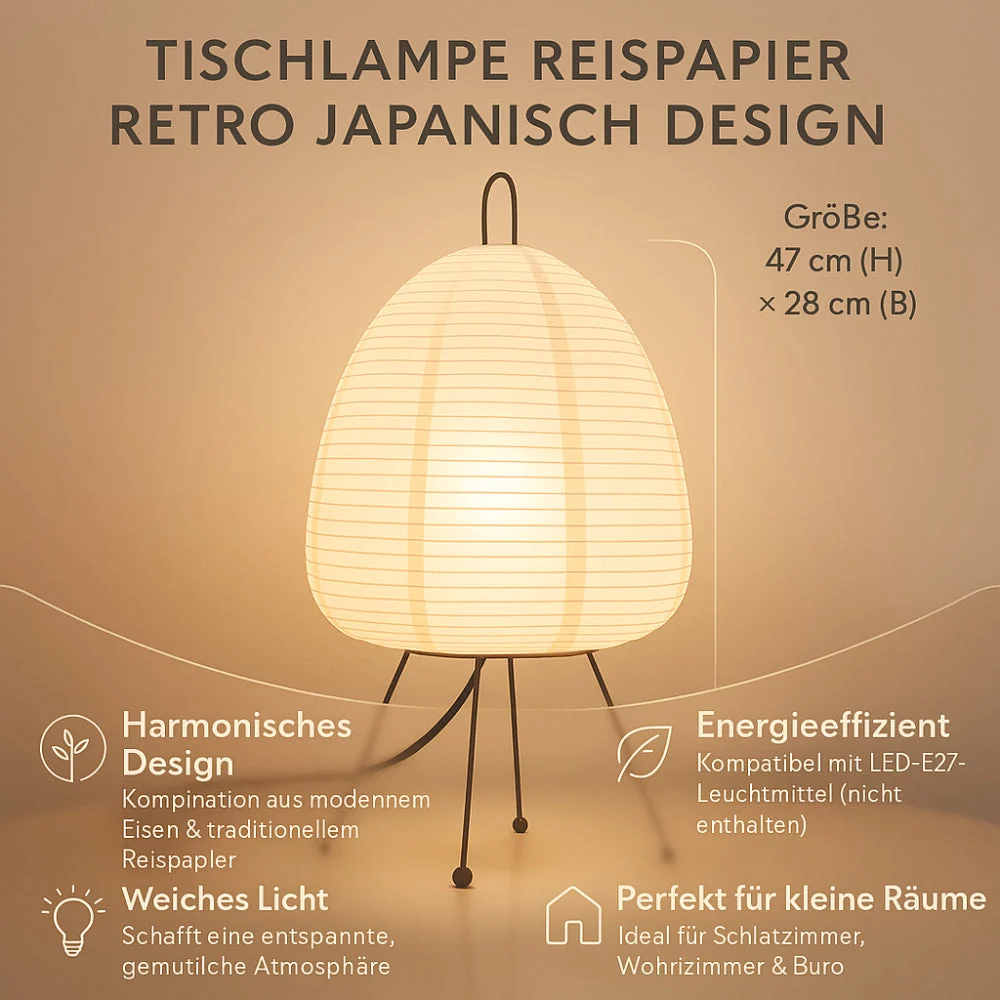Japanische Retro-Tischlampe aus Reispapier
