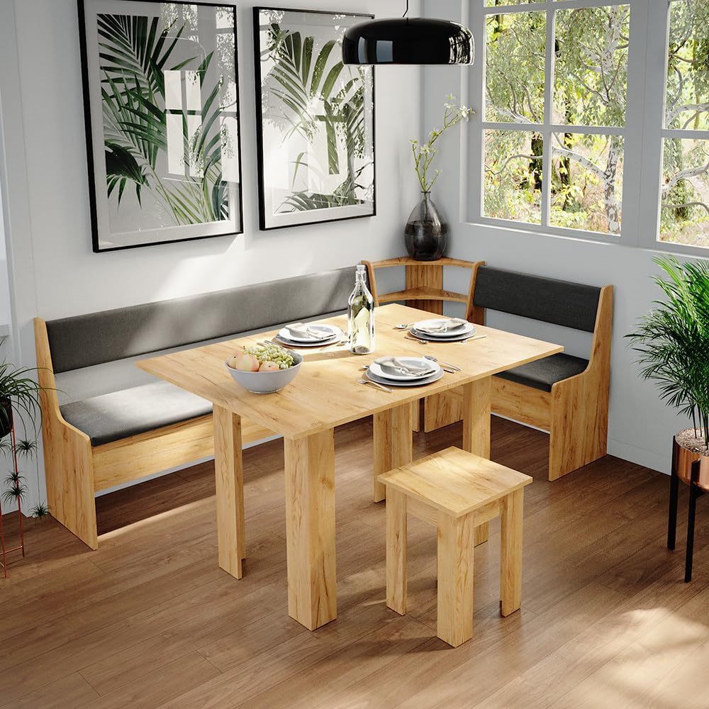 Vicco Eckbankgruppe Roman, Goldkraft Eiche, 210 x 120 cm mit Tisch