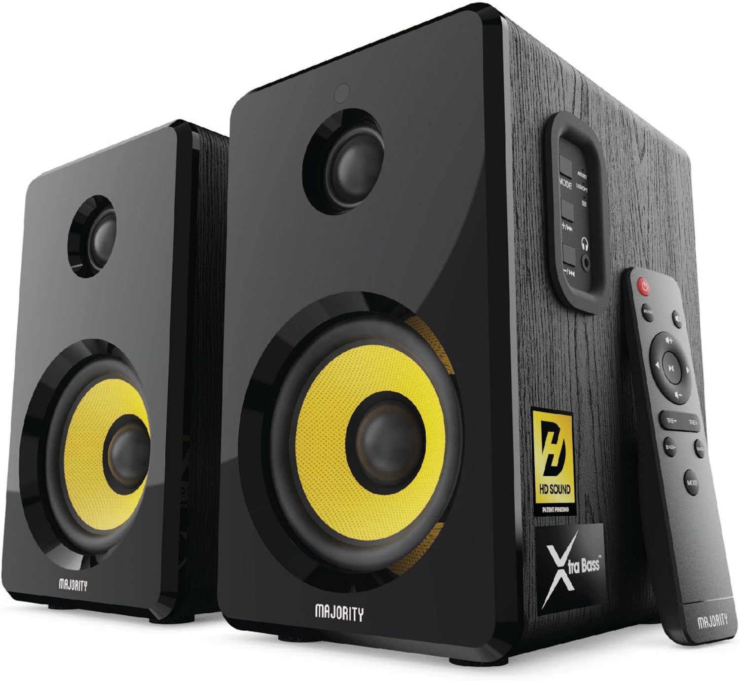 MAJORITY D40 Bluetooth Lautsprecher Boxen | 60W 2.0 Aktivlautsprecher | Studio Monitor mit 4-Treiber | Regallautsprecher für HiFi Stereo mit Optischer, RCA-, USB- und AUX-Eingang | Fernbedienung