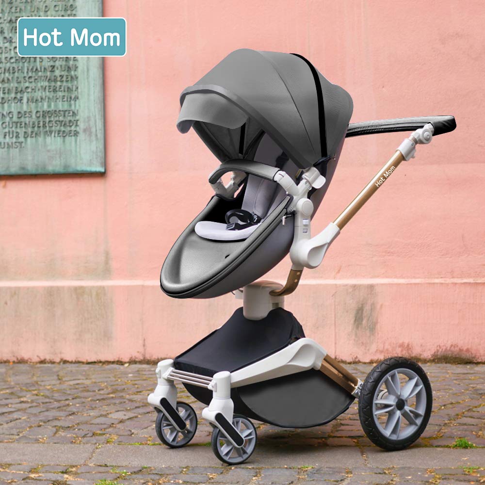 Hot Mom Kinderwagen set mit 360° Drehfunktion, Kombikinderwagen 3-in-1. Ausgestattet mit PU-Reifen und Kunstledersitz und viele weitere Zubehören, Dunkelgrau