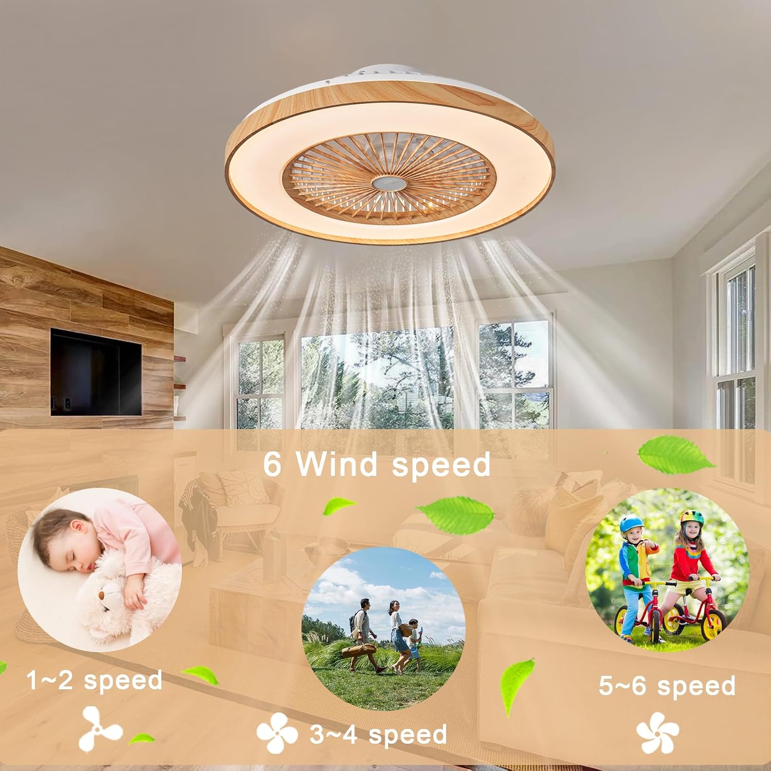 Silencieux Ventilateur de Plafond avec Lumière et Télécommande 50cm