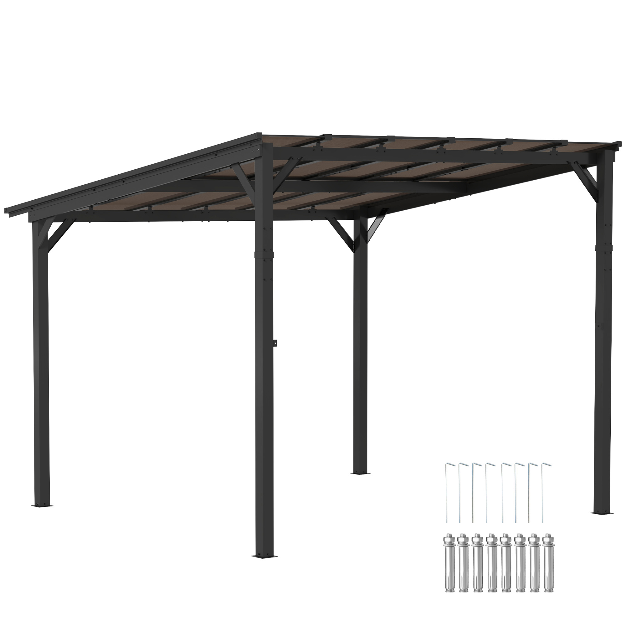 Outsunny 3 x 3 m Metalen Pergola, Tuinpergola met Waterdicht Dak, Vrijstaand, Windbestendig, UV-bestendig, Donkergrijs
