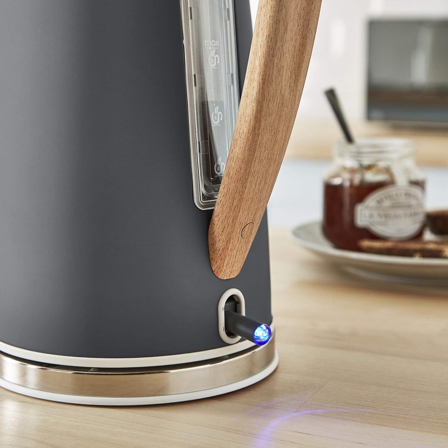 Swan Nordic Frühstücksset, Wasserkocher, 1,7 l, 2200 W, Breitschlitz-Toaster, 2 Scheiben, digitale Mikrowelle 20 l, modernes Design, Holzoptik, grau