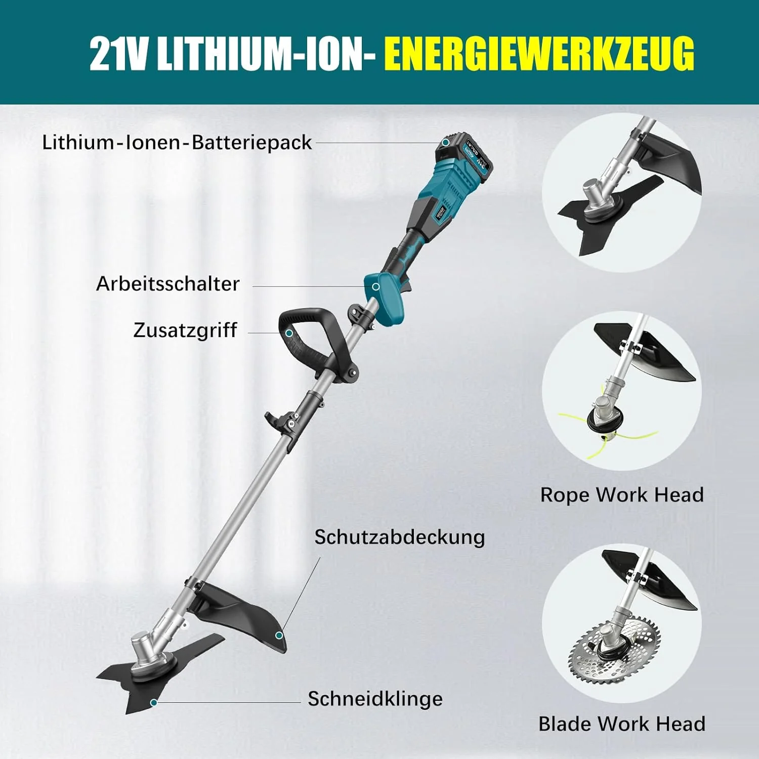 Accu grastrimmer met 2 accu's, 16000mAh/21V 1000W borstelloze accu bosmaaier, maaibreedte 30cm, multifunctionele accu graskantensnijder voor gazon tuin snoeien - E-Edge