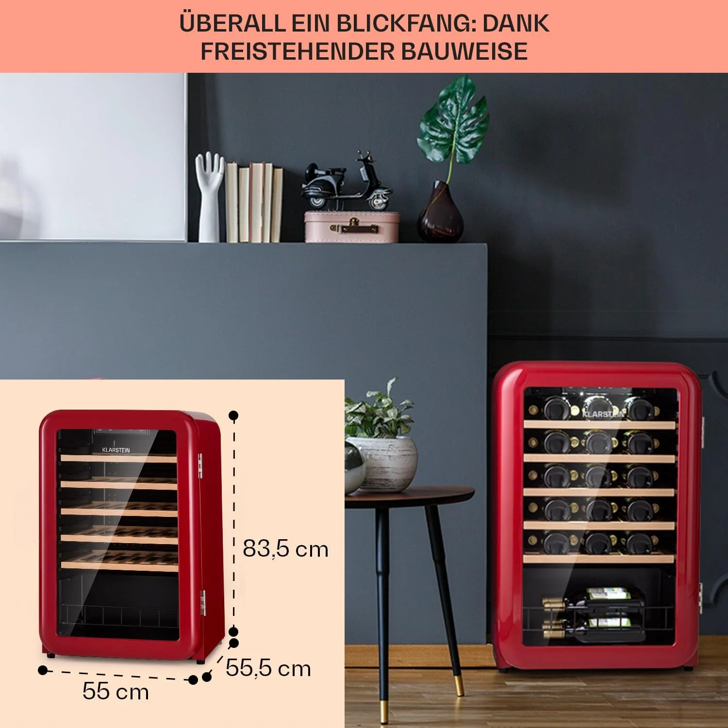 Klarstein Weink��hlschrank, Getr?nkek��hlschrank Schmal, K��hlschrank mit Glast��r, Getr?nkek��hlschr?nke Freistehend, Weink��hlschrank Klein, Weink��hlschr?nke 1 Zone, UV-Schutz, 4-22 ��C, 19 Flaschen