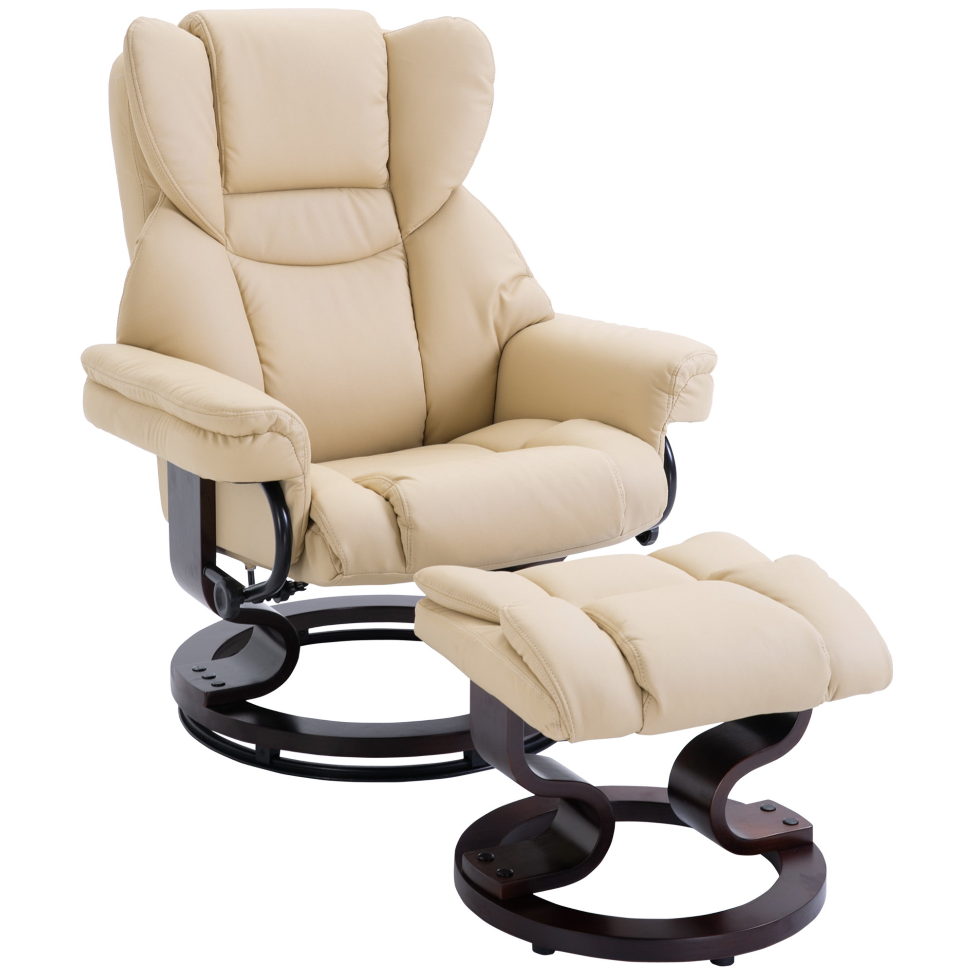 Fauteuil met kruk, ligfunctie, draaibaar, tot 160 kg, kunstleer, metalen frame, cr��me, 80 x 79 x 100 cm