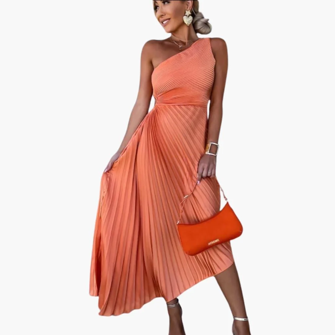 Asymmetrisches Cocktailkleid f��r Damen mit One-Shoulder-Ausschnitt und Plissee-Design